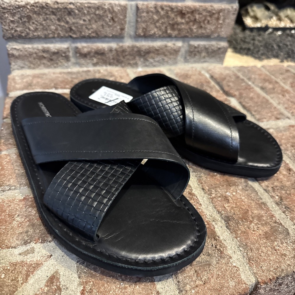Nordstrom Tanner Slide Cross Strap Slide Sandals Size US 10.5 Mens Black #462